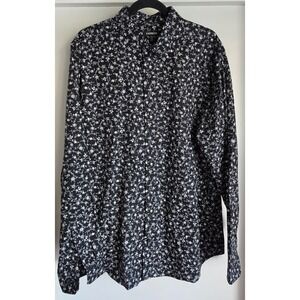 Express Men XL Floral Button-Up Long Sleeve Shirt Black White Cotton Top